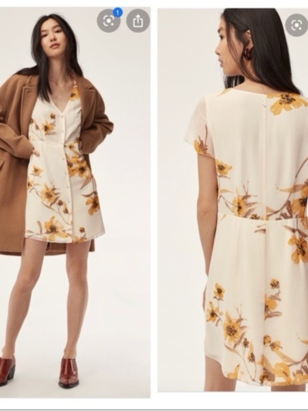 NWT Wilfred Nazaire Dress Floral V-Neck Mini Dress with Yellow Bloom Print Sz 4